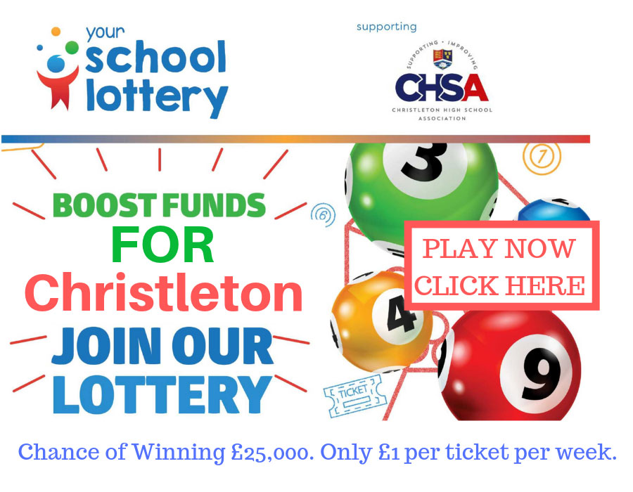Boost funds for Christleton - Join our Lottery. Chance of winning &pound;25,000. Only &pound;1 per ticket per week. Play now - click here